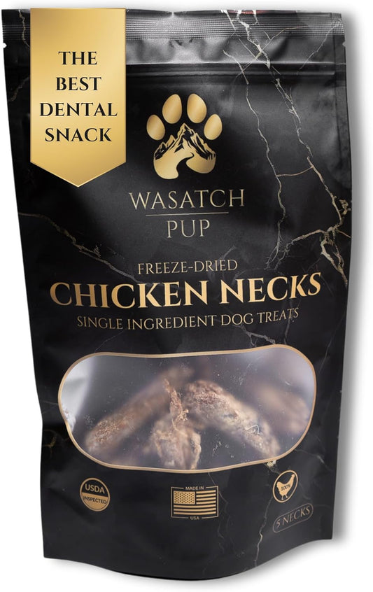 Freeze Dried Chicken Necks Dog Treats | 100% All Natural Real Chicken Training Treats for Dogs | Promotes Good Dental & Joint Health | USDA Approved and Made in The USA (5-8 Necks Pack)