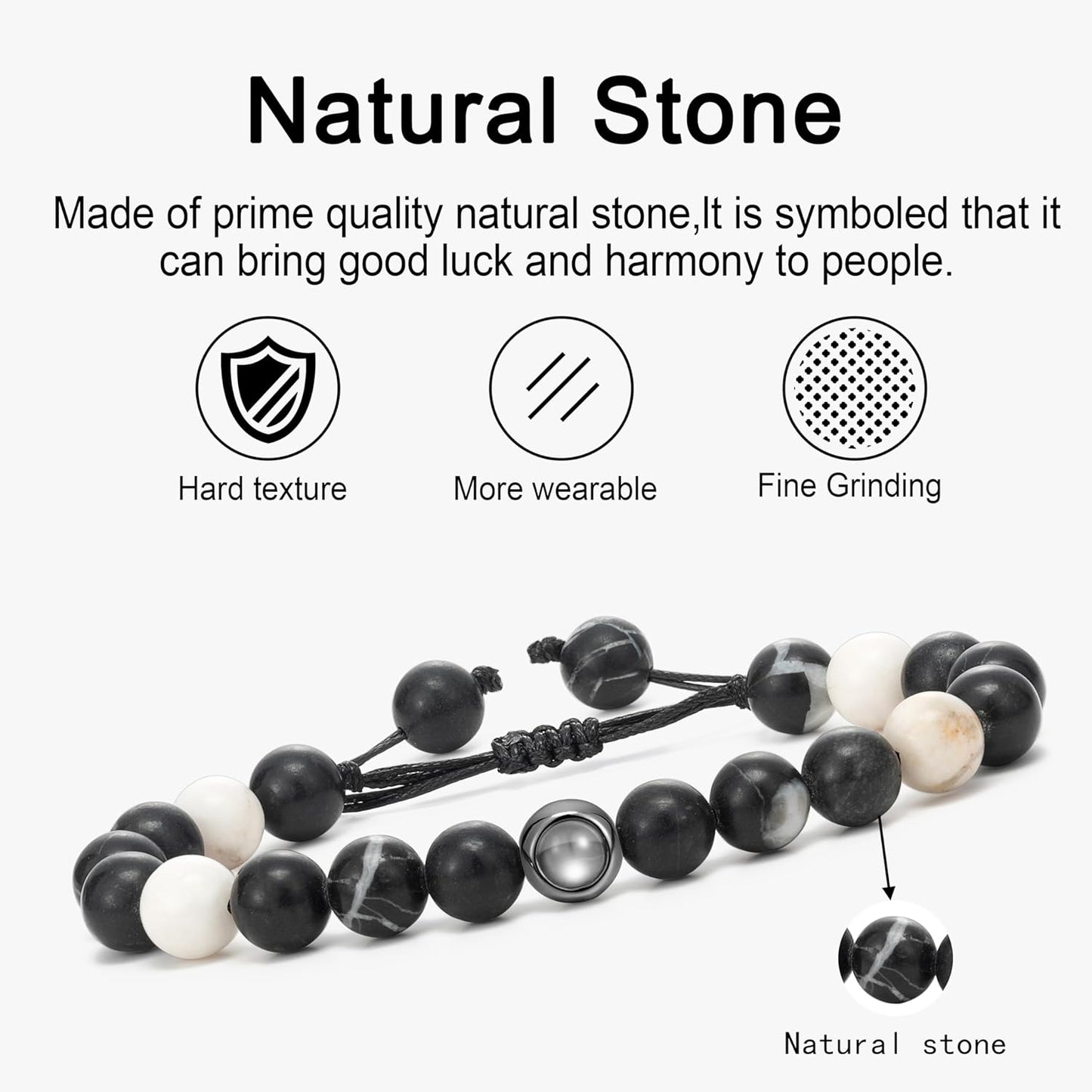 EMIRISTIC Custom Photo Bracelet - Personalized Picture Natural Stone Cuban Chain Bracelet - Any Special Day Gifts