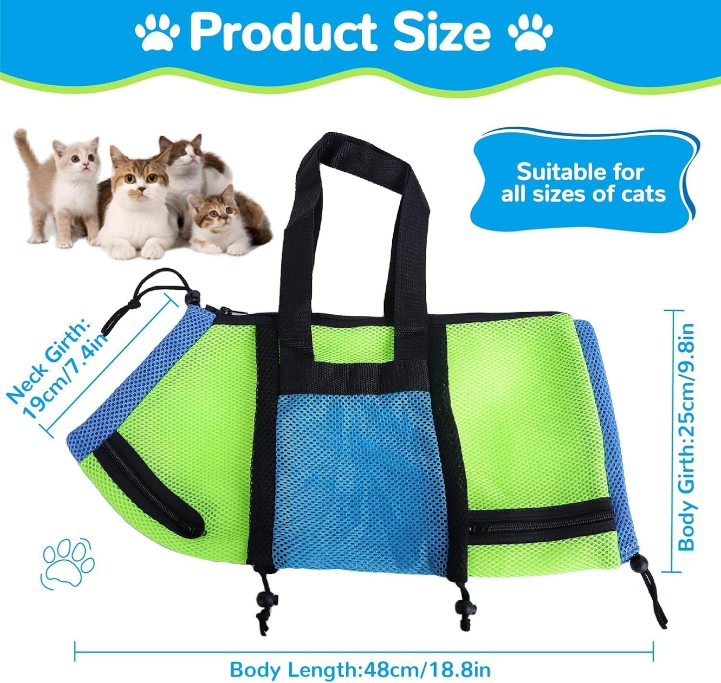 AWOOF Cat Grooming Bag Adjustable Cat Bathing Bag Anti Scratch Bite Polyester Soft Durable Mesh Cat Shower Bag for Small Medium Large Cats