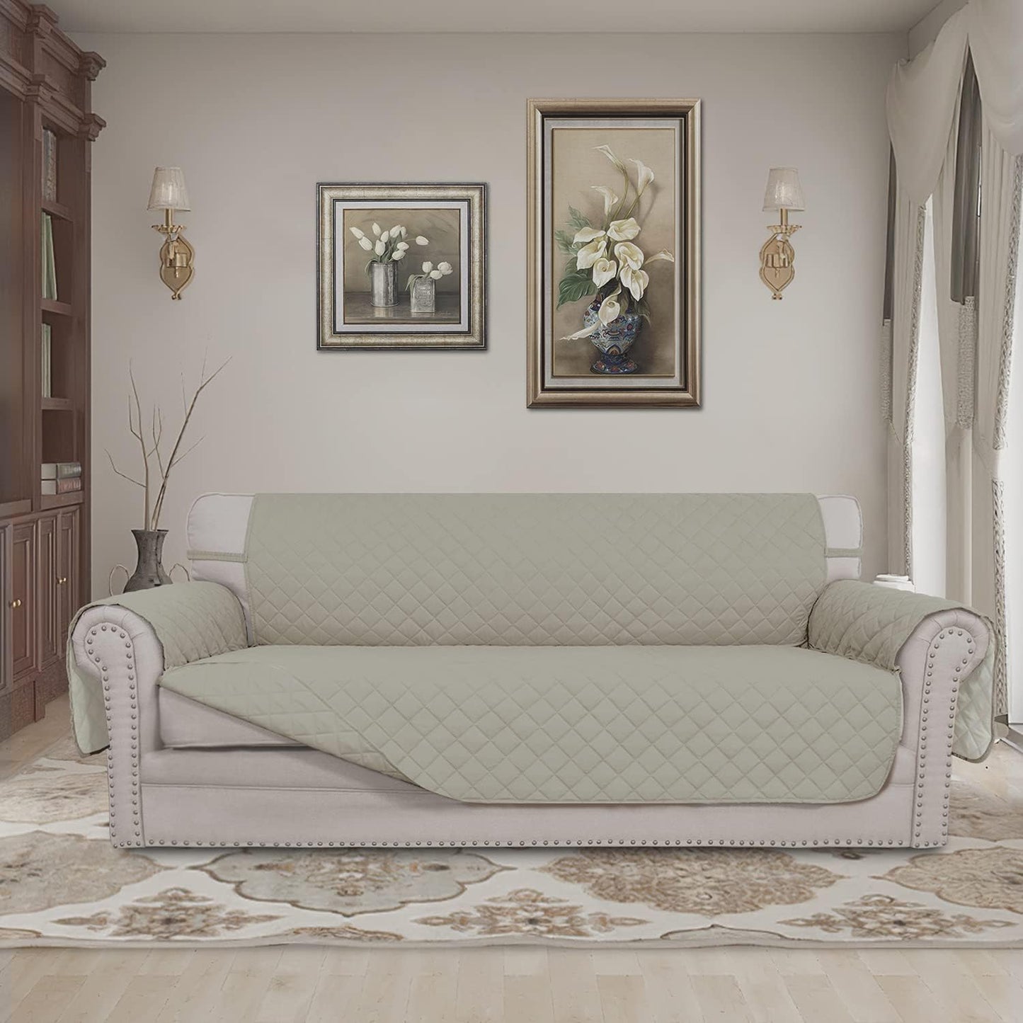 Easy-Going Reversible Oversized Couch Cover for 3 Cushion Couch Sofa Cover for Dogs Water Resistant Furniture Protector Cover with Foam Sticks for Pet (Oversized Sofa, Beige/Beige)