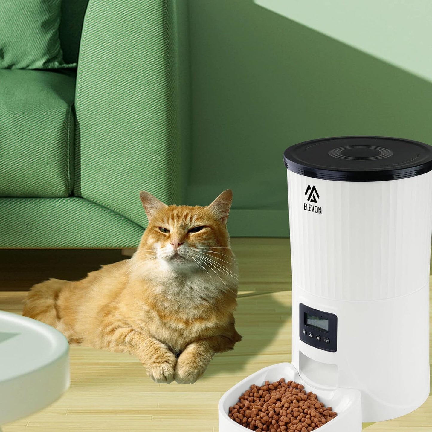 Elevon 4L Automatic Cat Feeder – Programmable Dog & Pet Food Dispenser with 10s Voice Recorder, Portion Control, Desiccant Bag, Large Capacity for Small Large Pets, White
