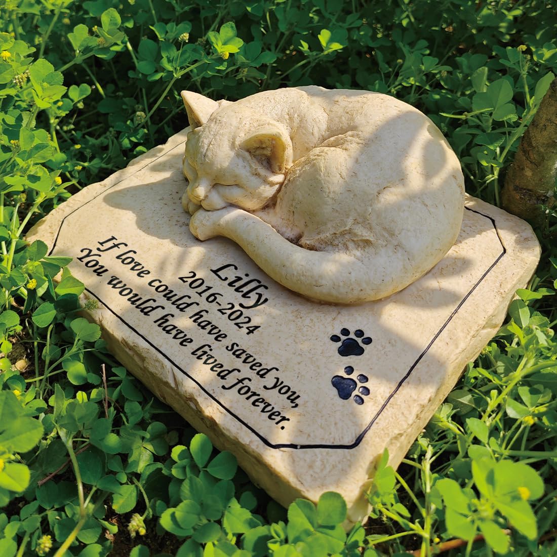 Personalized Cat Memorial Stones Cat Memorial Statue Cat Headstone for Grave Cat Tombstones Pet Loss of Cat Sympathy Gift Home Yard Garden Decor, 8”L x 6.5”W x 3.5”H (Personalized Cat B)