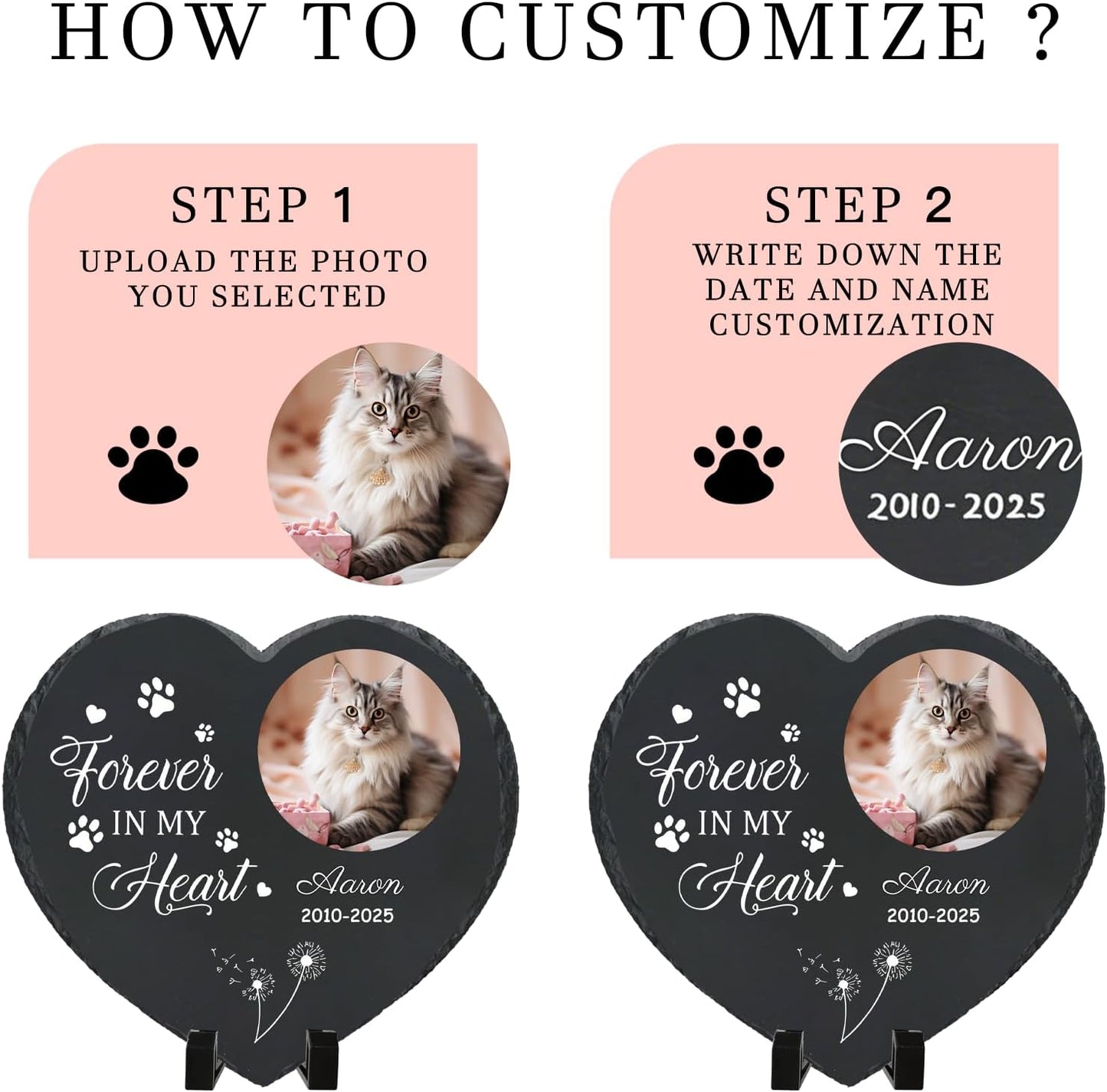 Personalized Pet Memorial Stone - Heart-Shaped Custom Cat Grave Marker with Engraved Name & Photo - Pest Grave Stone for Remembrance Dog/Cat Passing Away Sympathy Gifts (Style B)