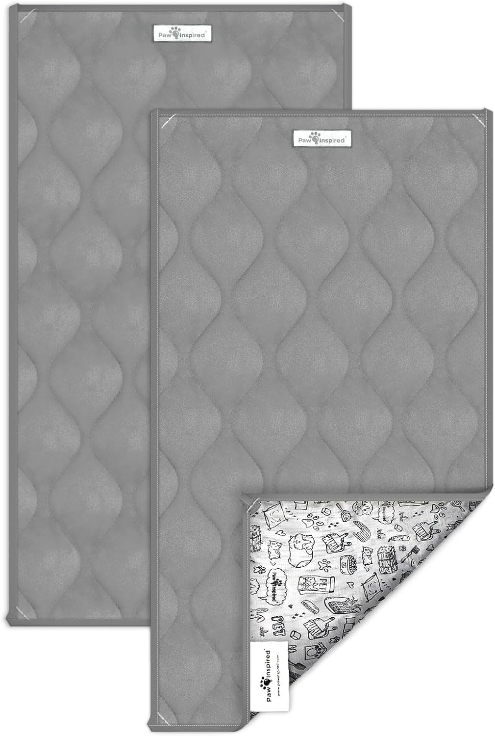 Paw Inspired Guinea Pig Cage Liners | Washable Fleece Bedding with Waterproof Bottom | Super Absorbent Pee Pad or Pet Bed Mat for Guinea Pigs, Ferrets, Rabbits, Hamsters, Small Animals (C&C 2x1, Gray)