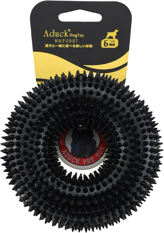 ADUCK Dog Squeaky Chew Toys for Aggressive Chewers, Small Medium Large Dogs Teeth Cleaning Soft Natural Rubber Float Toy for Indoor Outdoor Water Pool, Donut Ring Design 4.92 inch, Black