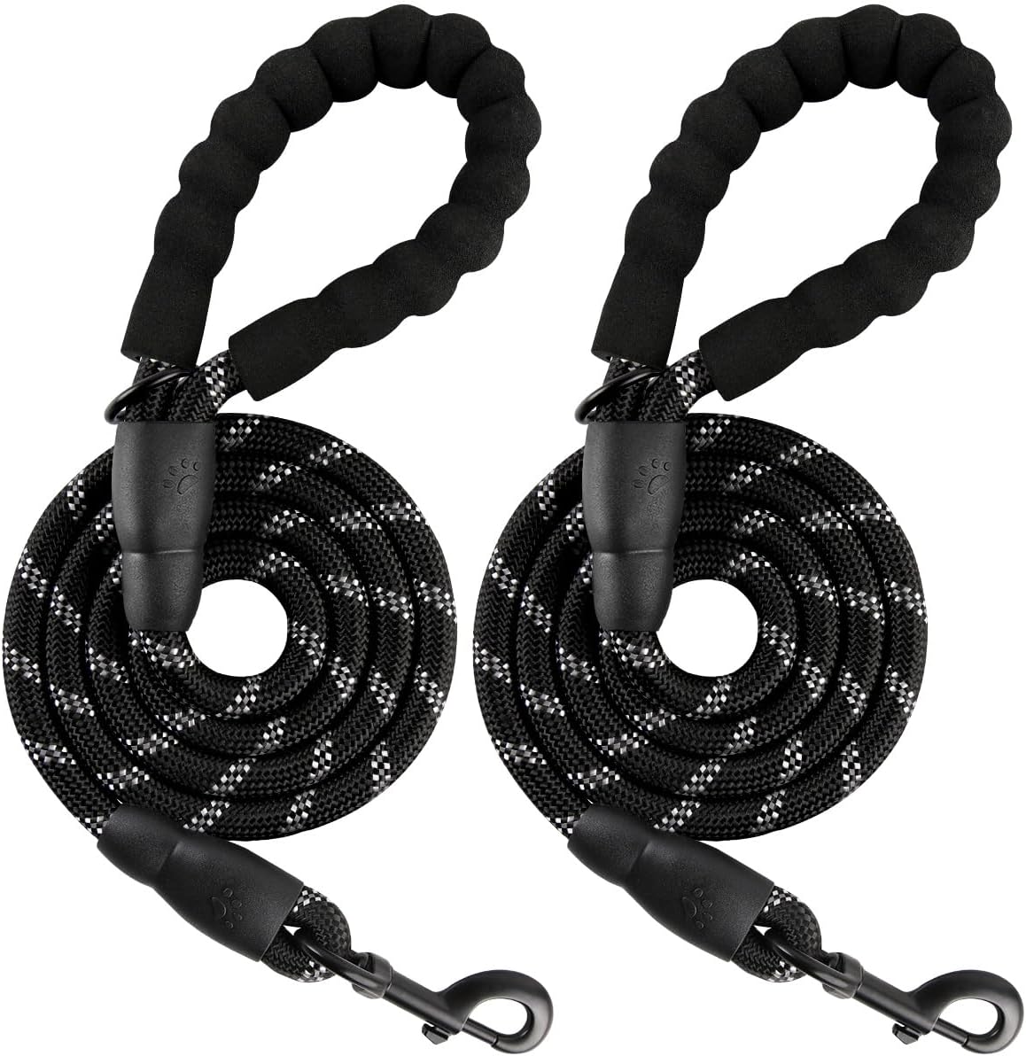 BARKBAY Dog Leashes for Large Dogs Heavy Duty Dog Leash 2 Pack 5 FT with Comfortable Padded Handle Highly Reflective Threads for Medium Large Dogs Walking Training Running (5FT-1/2,Black+Black)