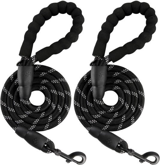 BARKBAY Dog Leashes for Large Dogs Heavy Duty Dog Leash 2 Pack 5 FT with Comfortable Padded Handle Highly Reflective Threads for Medium Large Dogs Walking Training Running (5FT-1/2,Black+Black)