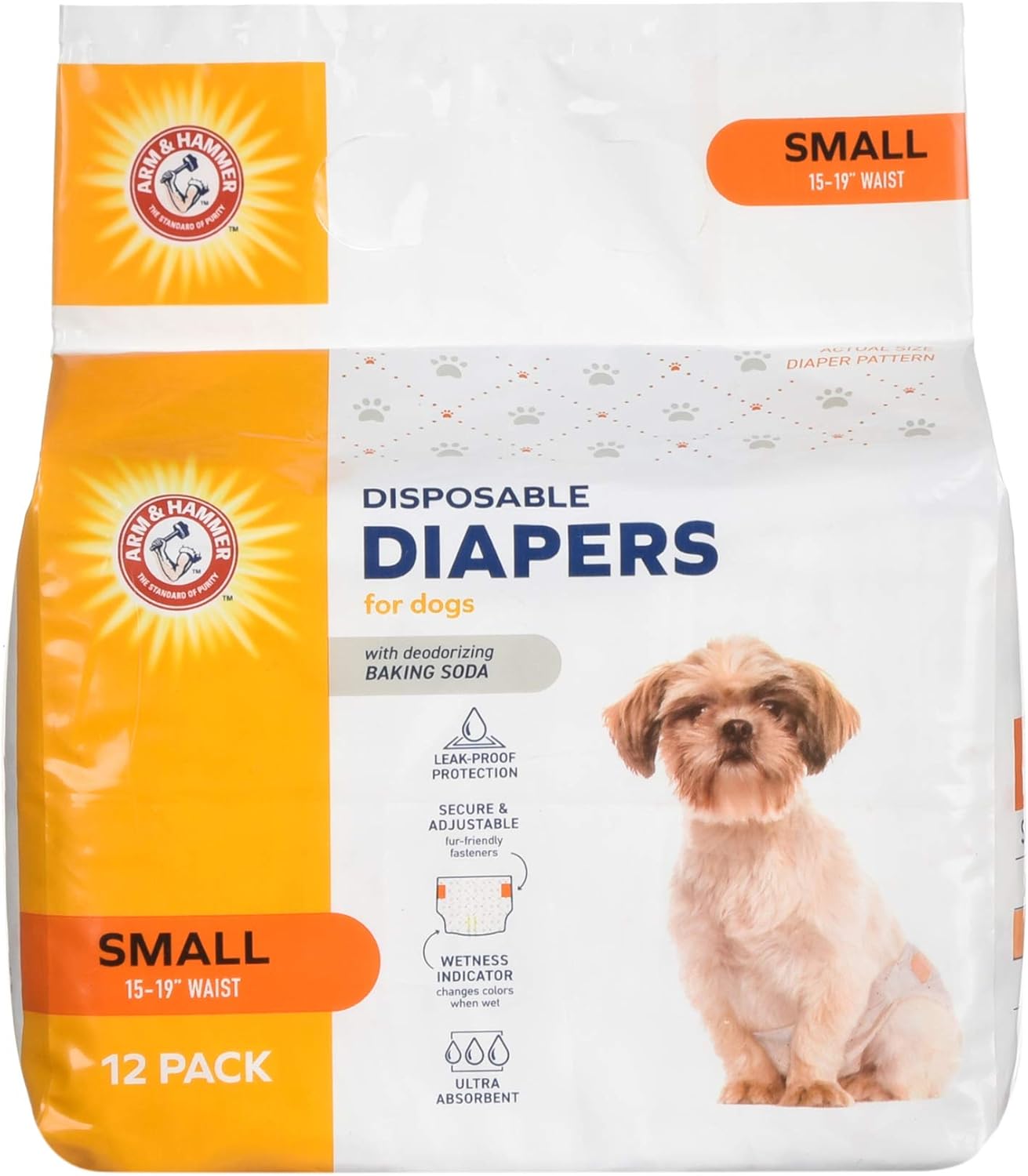 Arm & Hammer For Pets for Pets Female Dog Diapers, Size Small, Ultra-Absorbent, Adjustable Girl Dog Diapers with Leak-Proof Protection and Wetness Indicator (Pack of 1, 12 Count Total)
