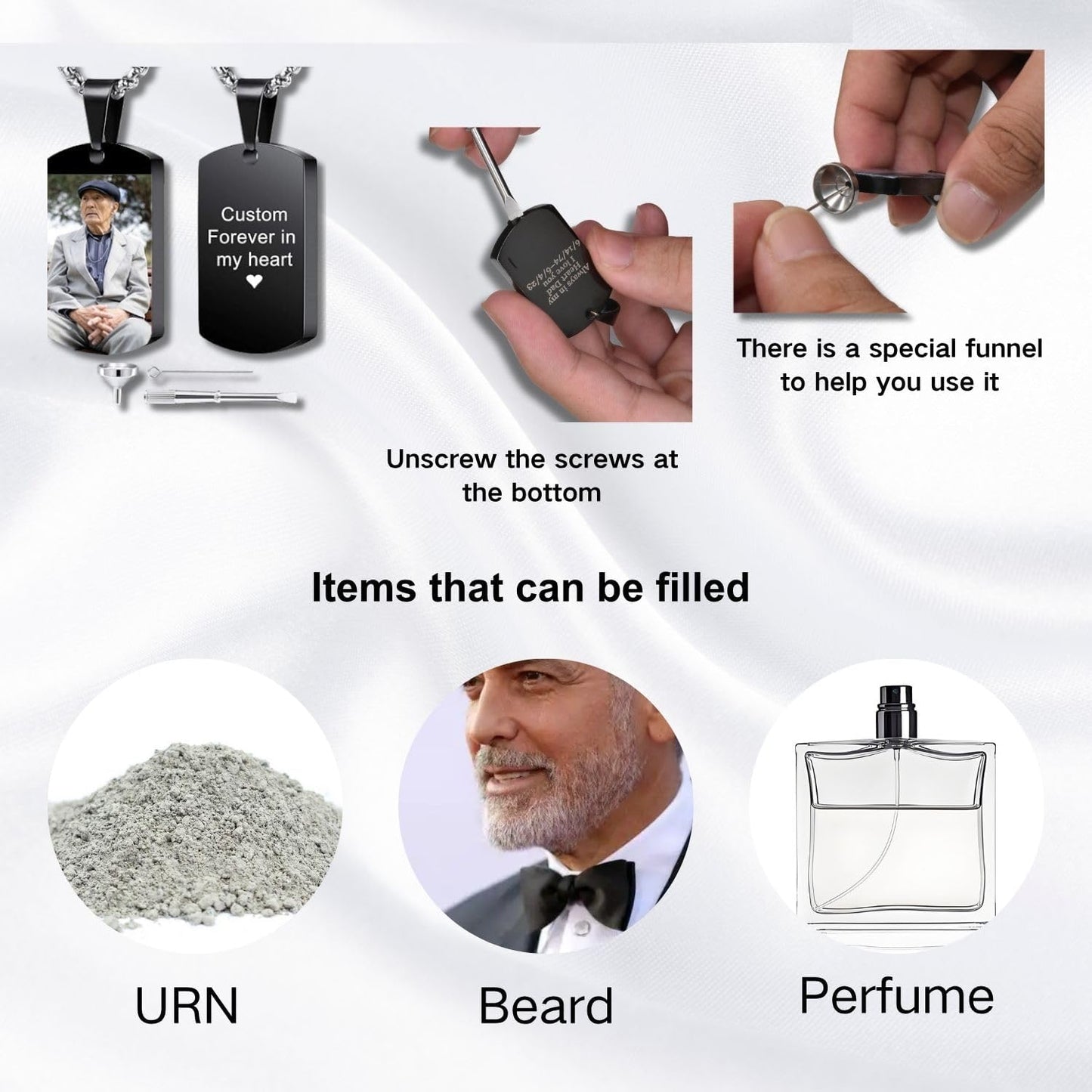 Personalized Ashes Necklace for Men Women Pet Custom Photo Text Urn Necklace Customized Engraving Holder Memorial Cremation Jewelry Keepsake Memorial Gifts