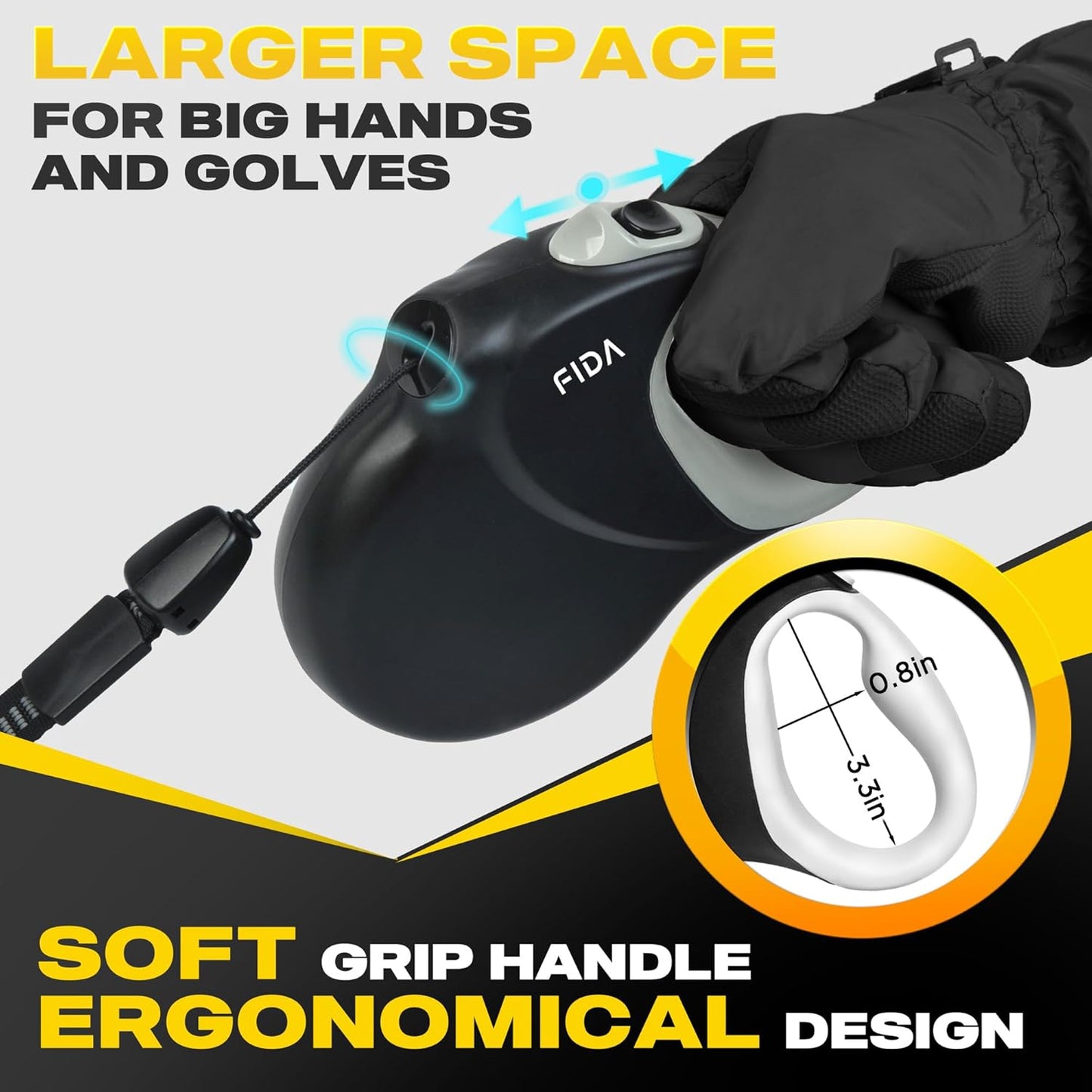 Fida Upgraded Retractable Dog Leash 30ft, Heavy Duty Pet Walking Leash for Medium/Large Breed up to 110 lbs, 360° Tangle-Free Long Retract Dog Lead, Soft Grip, One-Hand Brake, Black