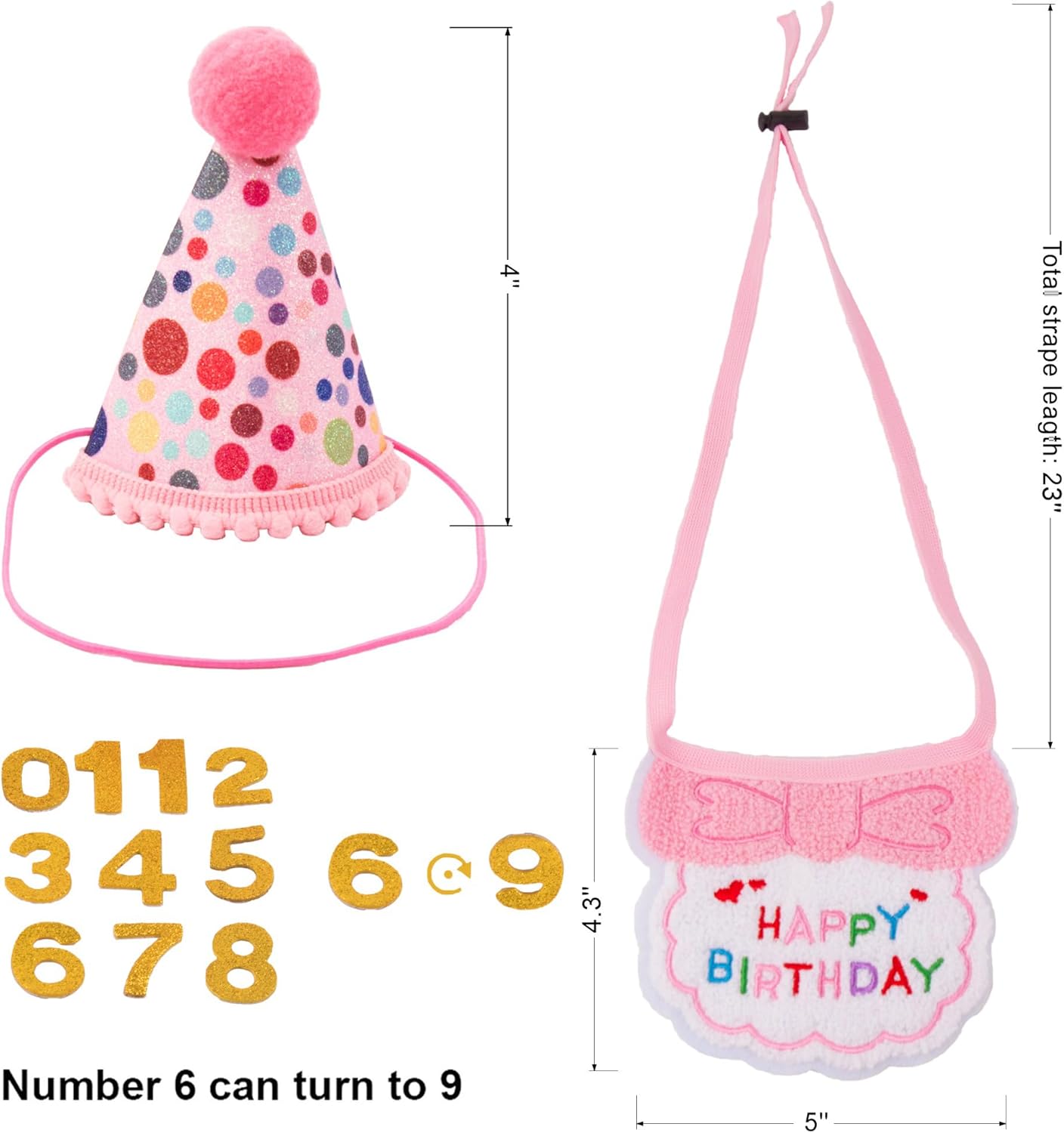 ADOGGYGO Cat Birthday Party Supplies, Pink Girl Cat Kitten Birthday Bandana Hat Numbers Pet Birthday Decorations Outfits