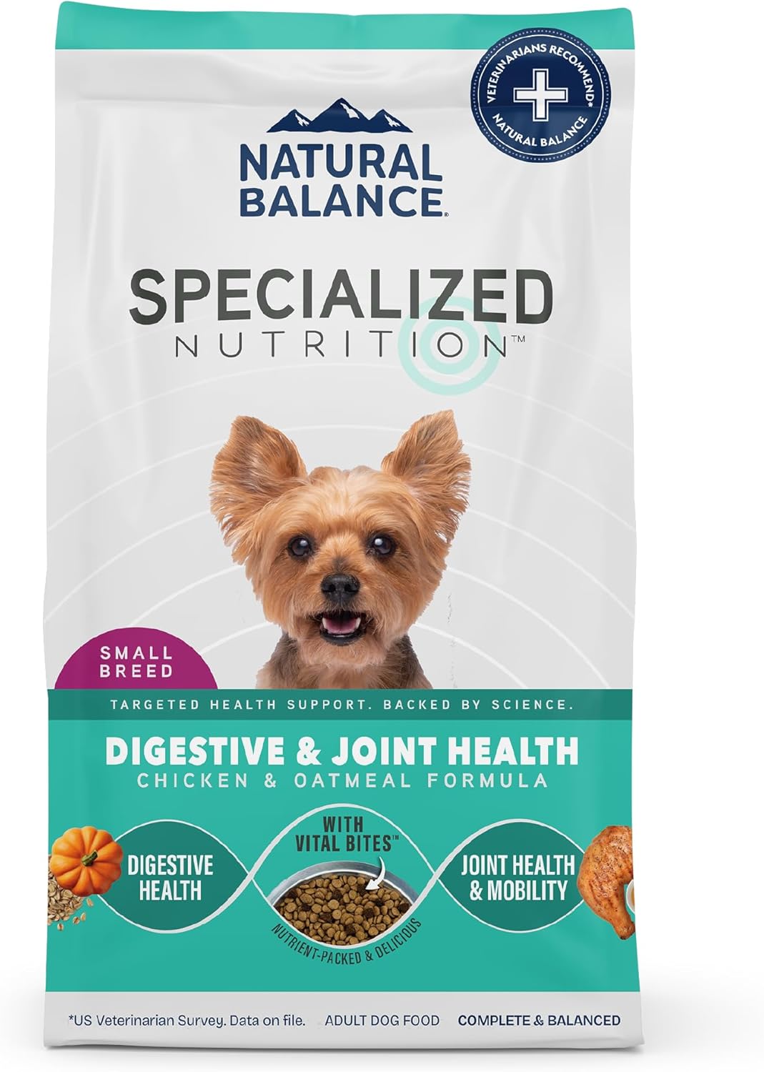 Natural Balance Specialized Nutrition Dry Dog Food with Chicken and Oatmeal for Dogs, Small Breed Digestive & Joint Health, Natural Ingredients with Added Vitamins & Minerals - 3.5 lbs