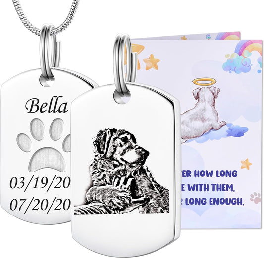 Fanery Sue Personalized Pet Ashes Necklace for Dog Cat Custom Photo&Text Pet Loss Sympathy Gift Cremation Jewelry