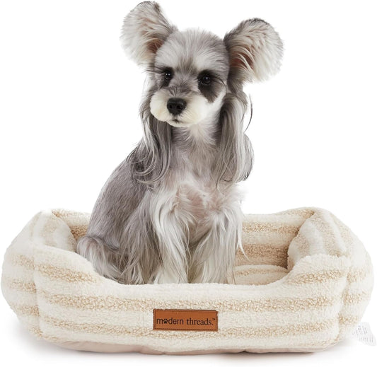 Modern Threads Plush Sherpa Pet Bed for Small and Medium Dogs Ultra Soft Cuddler with Raised Edges for Extra Comfort, Beige