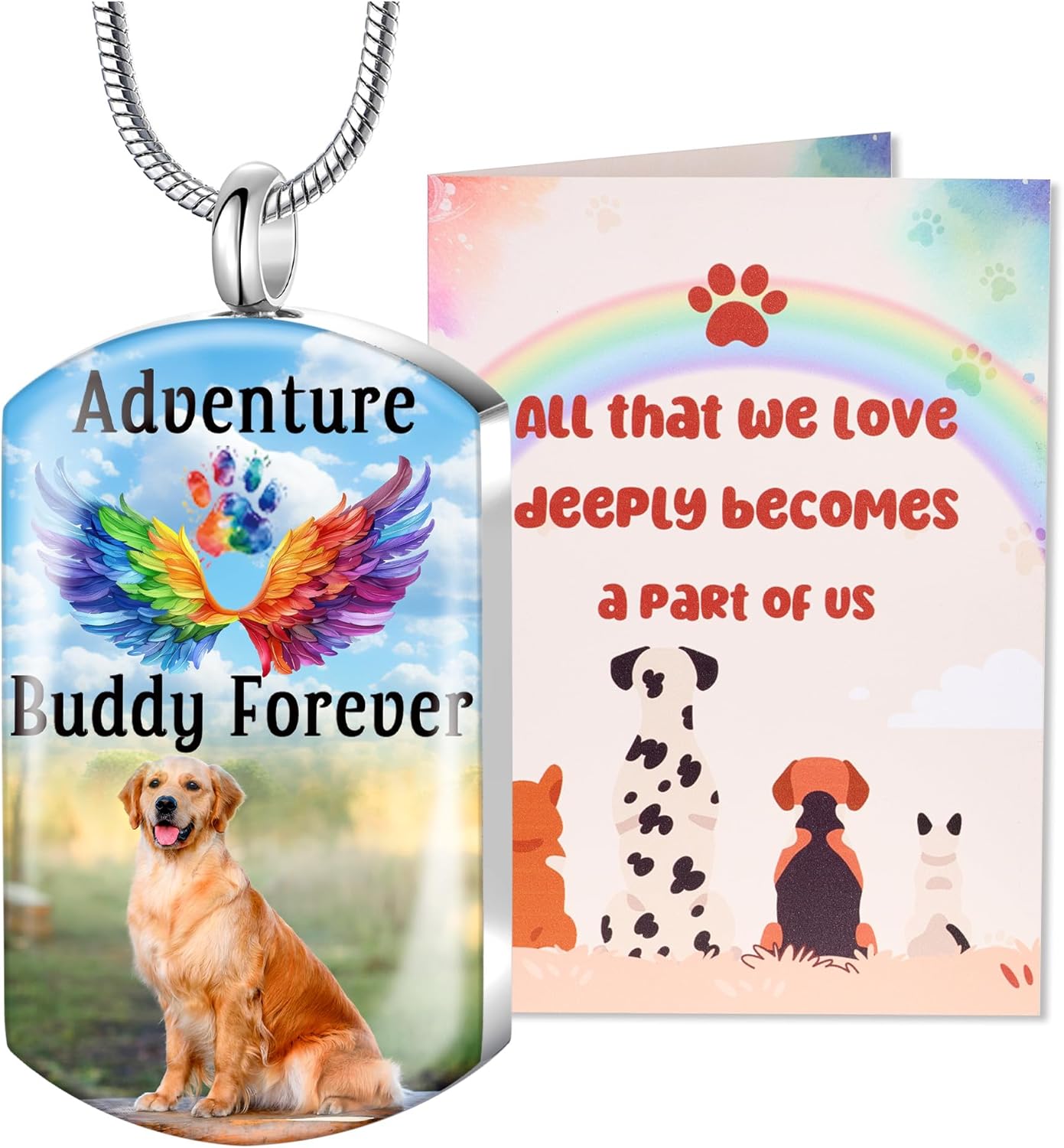 Fanery Sue Personalized Pet Ashes Necklace for Dog Cat Custom Photo&Text Pet Loss Sympathy Gift Cremation Jewelry