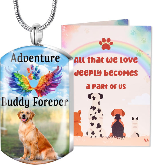 Fanery Sue Personalized Pet Ashes Necklace for Dog Cat Custom Photo&Text Pet Loss Sympathy Gift Cremation Jewelry