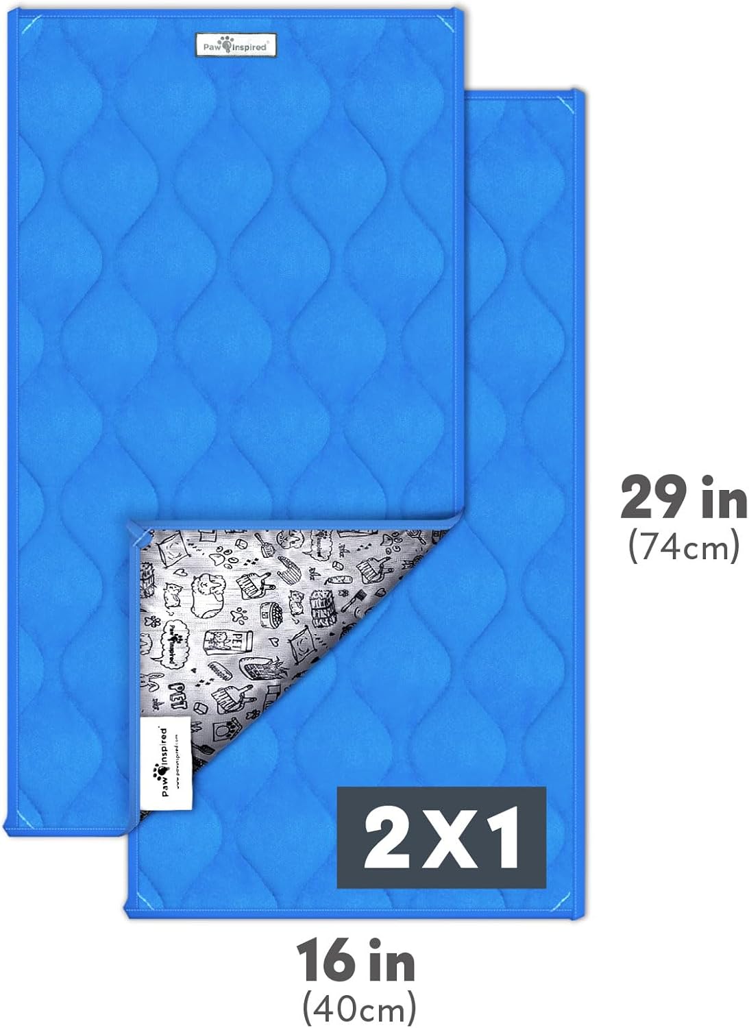 Paw Inspired Guinea Pig Cage Liners | Washable Fleece Bedding with Waterproof Bottom | Super Absorbent Pee Pad or Pet Bed Mat for Guinea Pigs, Ferrets, Rabbits, Hamsters, Small Animals (C&C 2x1, Blue)