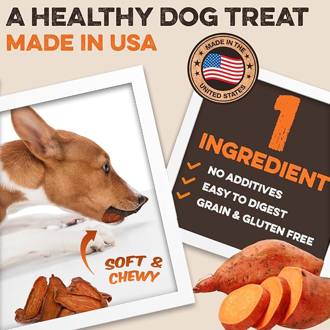 Sweet Potato Slices For Dogs - Soft & Chewy - Single Ingredient Dog Treats, Healthy 100% Natural Sweet Potato Dog Treats With No Added Preservatives - Softer & Great For Puppies Or Senior Dogs (2lb)