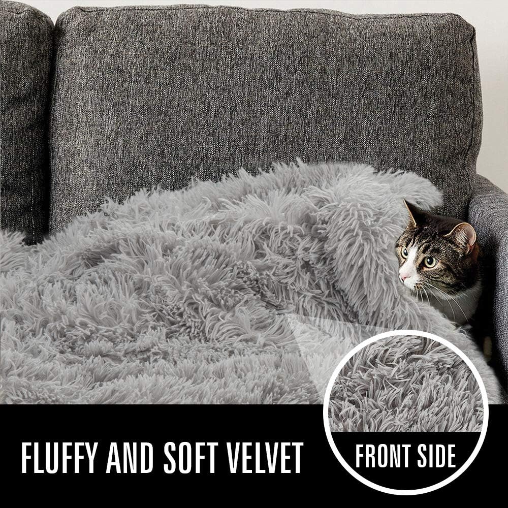 LOCHAS Luxury Fluffy Dog Blanket, Extra Soft and Warm Sherpa Fleece Pet Blankets for Dogs Cats, Plush Furry Faux Fur Puppy Throw Cover, 40''x60'' Grey