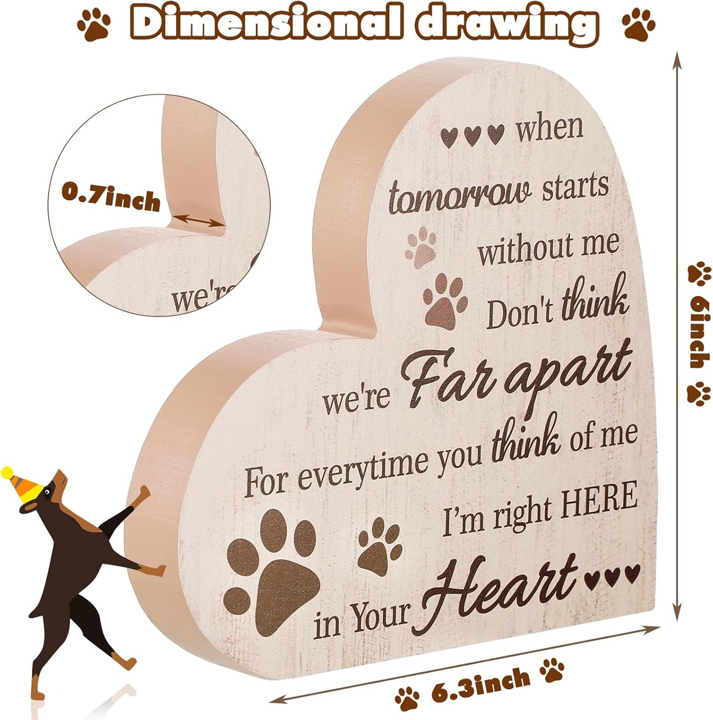 Maitys Pet Memorial Gifts Bereavement Remembrance Gifts for Loss of Dog Cat Sympathy Condolence Gifts Heart Shaped Wood Sign When Tomorrow Starts Without Me Wooden Plaque for Table Desk Decor (Khaki)
