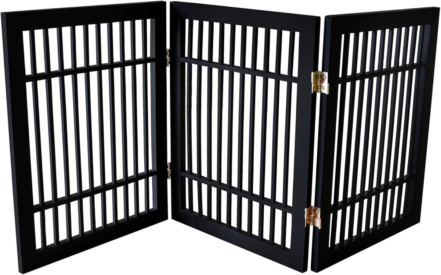 Pet Dog Gate Strong and Durable Freestanding Folding Acacia Hardwood Portable Wooden Fence Indoors or Outdoors by Urnporium (Black Pet Gate, 3 Panel 24" Tall)