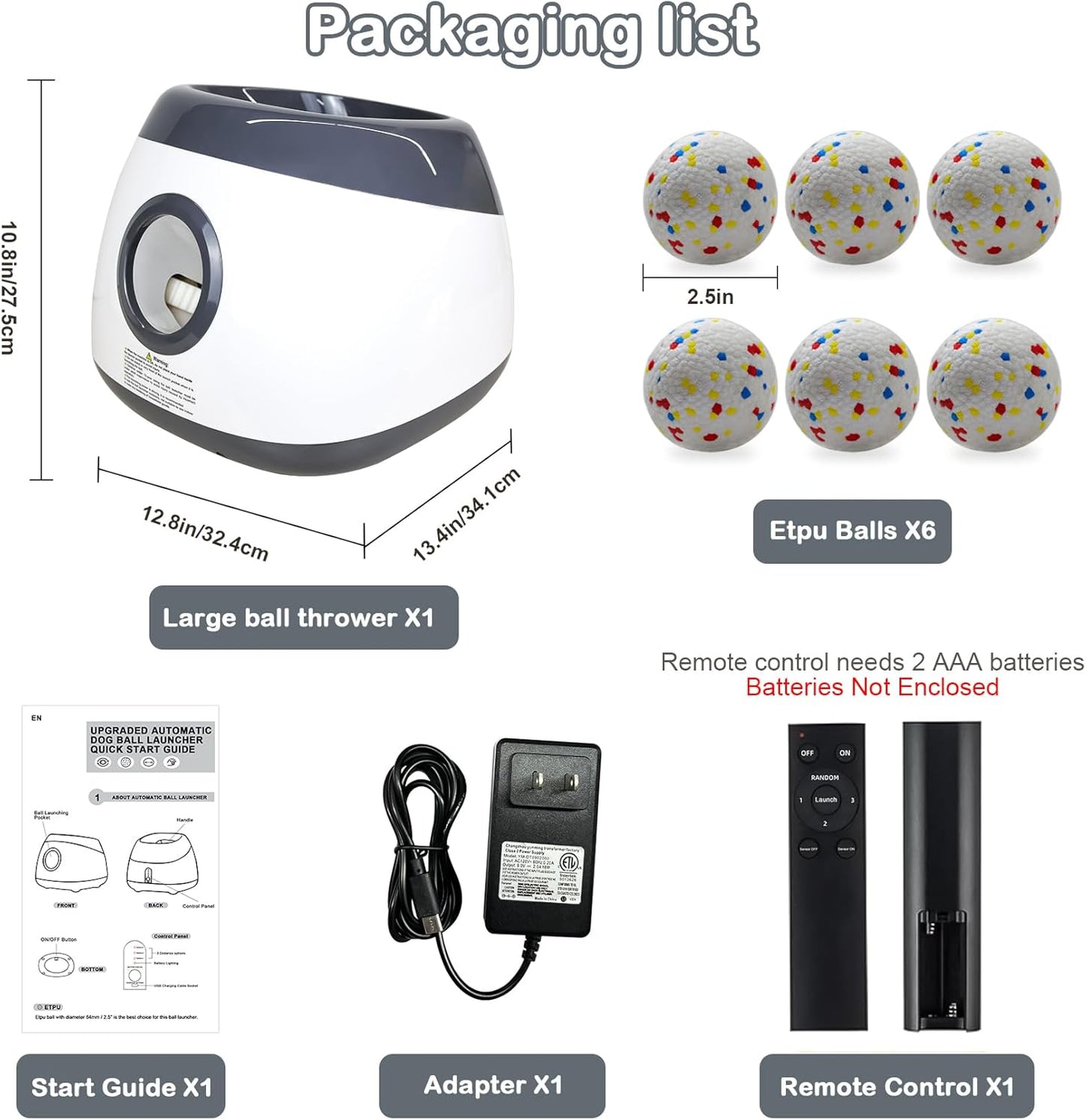 Automatic Dog Ball Launcher, Upgraded Interactive Dog Balls Thrower with 3 Distance 29Ft-79Ft, Remote Control Ball Launcher for Medium&Large Dogs, 5 Etpu Balls Included (Silver Grey