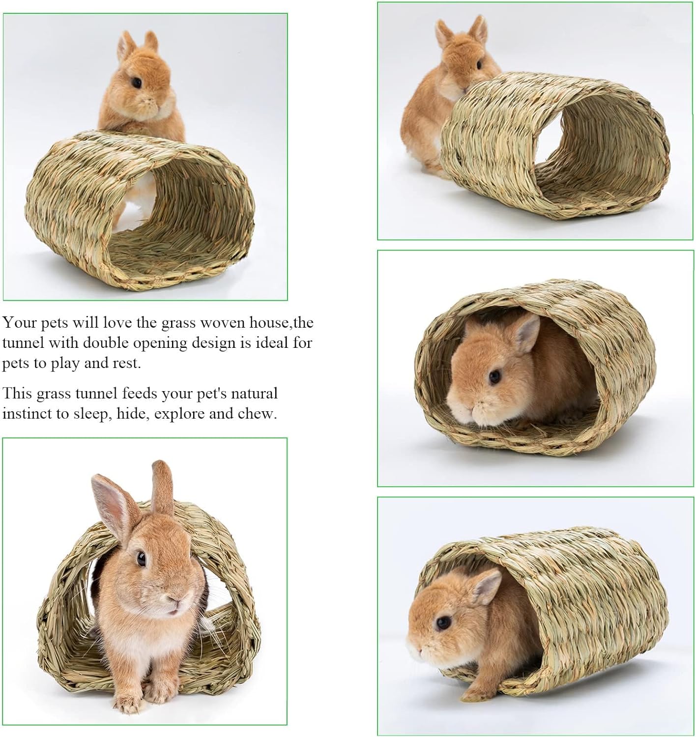 Hamiledyi Rabbit Grass Tunnel,Rabbit Grass Bed Natural Straw Woven Mat Winter Warm Hideaway Hut for Bunny Gerbil Ferrets Chinchilla Guinea Pig