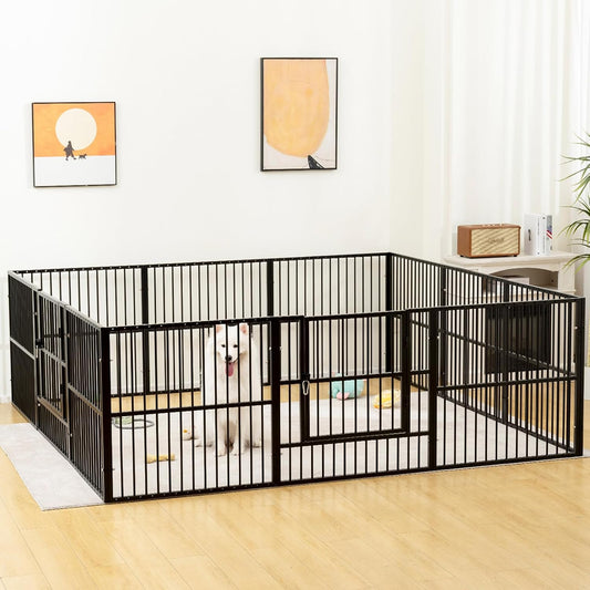 Dog Playpen - 32" Height Dog Pen, Heavy Duty Puppy Pen with Door, Safe & Sturdy, Easy Assemble for Indoor/Outdoor Pet Playpen (12 Panels with Door, Black)
