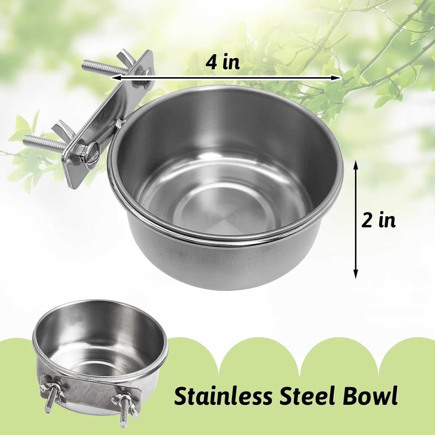 Tfwadmx 6 Pcs Stainless Steel Bird Bowls with Clamp Holder, Bird Dishes for Cage, Cockatiels Lovebird Budgie Chinchilla