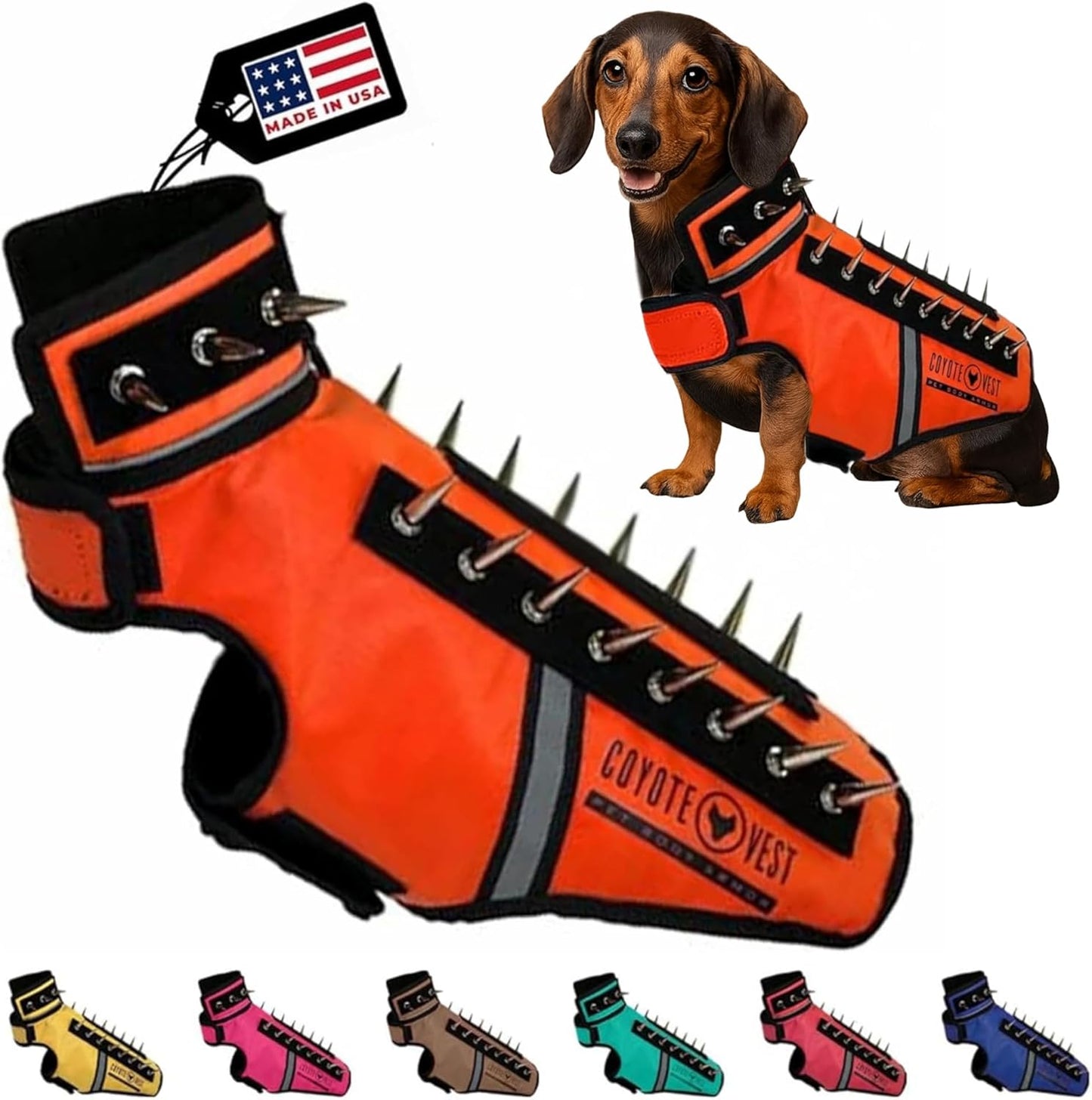 CoyoteVest SpikeVest Dog Harness Vest for Small Dogs, Reflective Dog Vest with Spikes to Shield Your pet from Coyotes, Raptor and Animal Attacks, Anti Hawk Vest, Made in USA (XS-Fluorescent Orange)