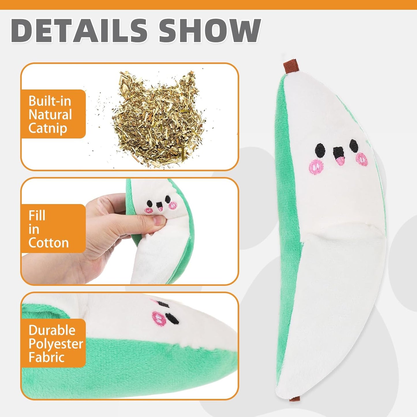 KOOLTAIL Cat Catnip Toys Banana, 3 Pack Expression Durable Soft Kicker Toy Filled with Natural Catnip Cotton, Self Play Interactive Bite Resistant Chew Teeth Cleaning Gift for Indoor Most Cats Kitten