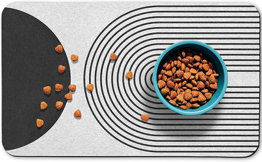 Dog Food Mats for Floors Waterproof, Cat Water Bowl Mats Pet Feeding Absorbent Mat Placemats for Food and Water Black Bohemia 17 * 30 inch