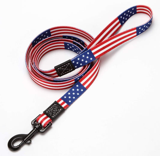 American Flag Dog Leash - Premium Nylon, Durable & Comfortable, 360° Rotating Metal Clip, Anti-Tangle Design, Ideal for Small to Medium Dogs (Leash S)