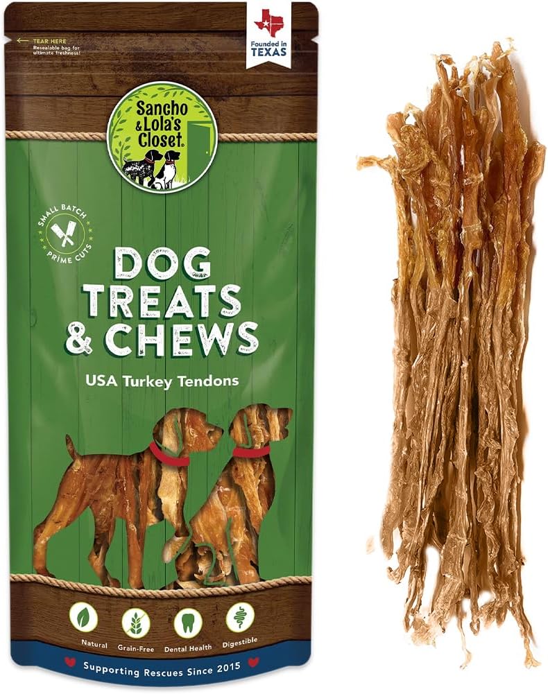 Gourmet USA Turkey Tendons by Sancho and Lola’s (12 Ounces) 100% Natural and 100% American Dog Chew Treat - A Healthy Snack for Healthy Pups
