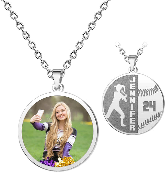 CharmSStory Personalized Photo Necklaces Custom Engraved Name Necklace Memory Keepsake Picture Necklace Pendant Customized Gifts for Women Men