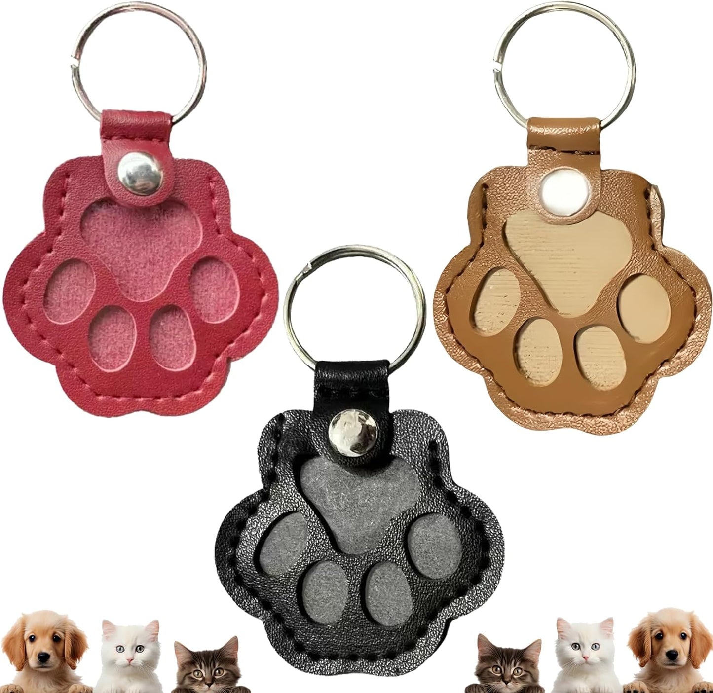 Leather Pet Memorial Keychain, Pet Hair Keepsake Keychains, Cute Leather Paw Keychains, Memorial Gift for Pet Lovers