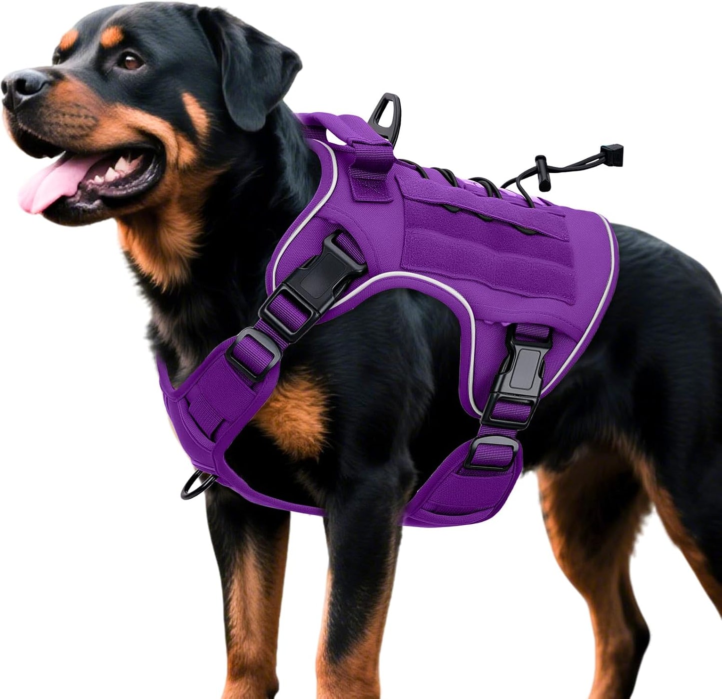 Heavy-Duty Tactical Dog Harness for Large Dogs, No Pull Adjustable Reflective Pet Vest with Molle System, K9 Military-Grade Control for Service Training, Outdoor & 10+ Breeds, Purple, XX-Large