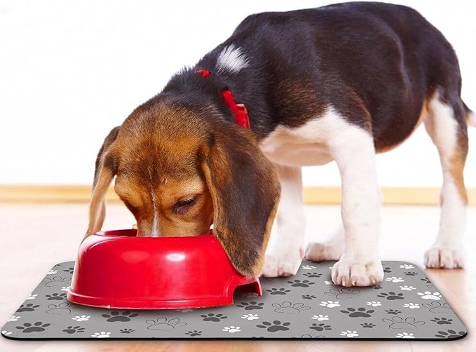 Dog Food Mat, Absorbent Water Bowl Mats Cat Pet Feeding Placemats Light Gray 17 * 30 inch