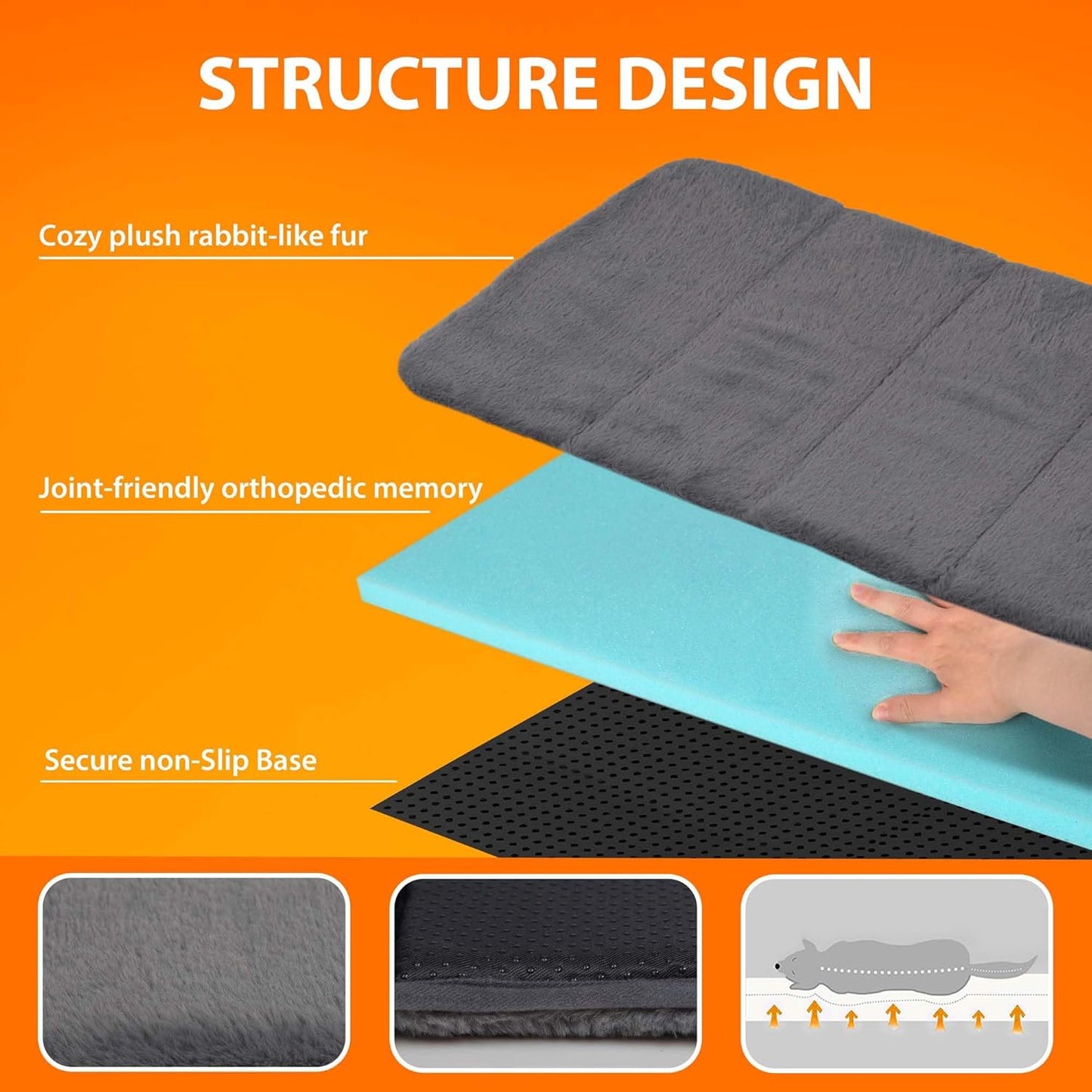 Dog Crate Pad for XX Large Dogs - Orthopedic Dog Bed with Memory Foam, Washable Soft Warm Pet Mat with Non-Slip Bottom, Grey