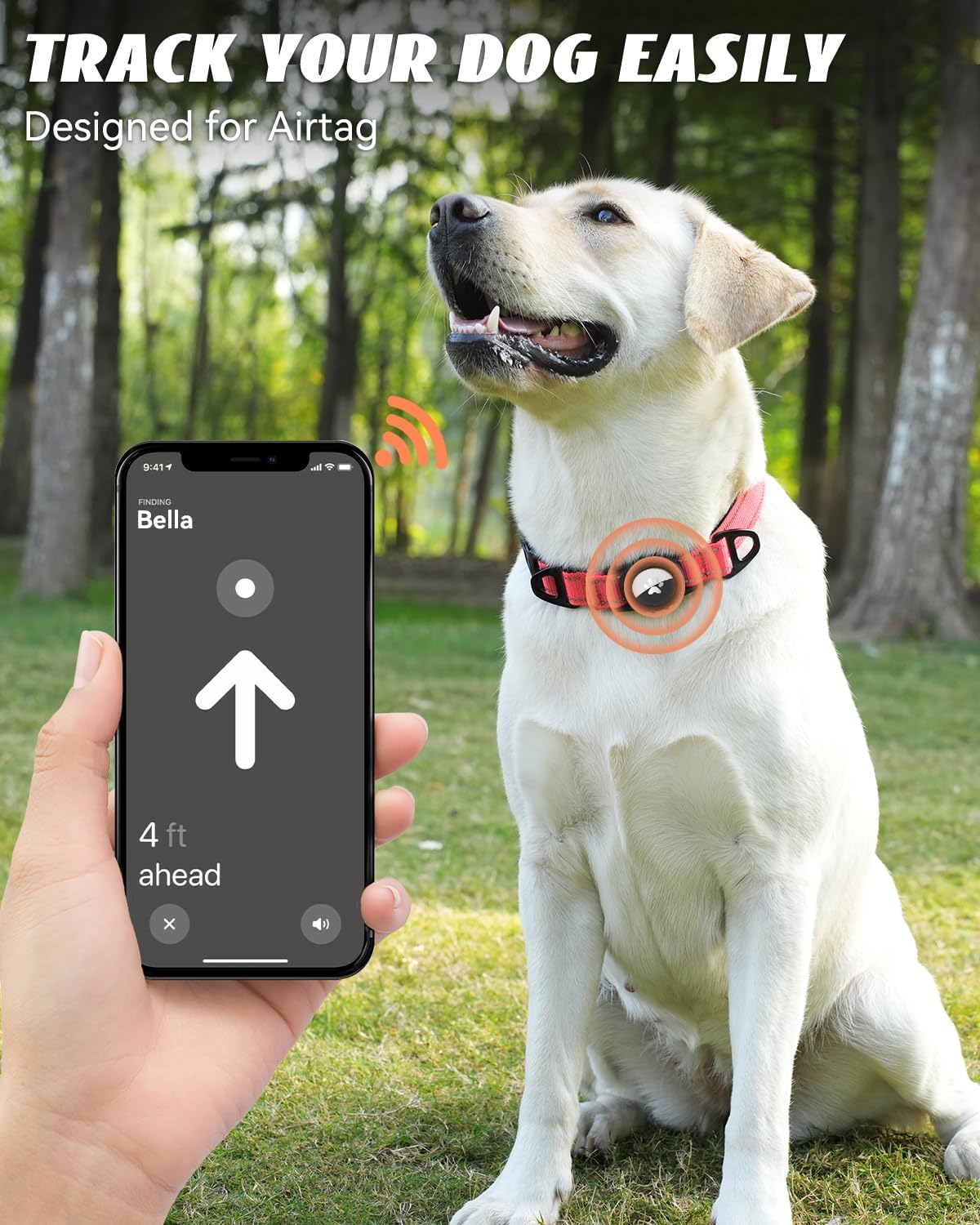 Joytale Airtag Dog Collar, Reflective Pet Collar with Waterproof AirTag Holder, Dual D-Rings, Soft Padded Adjustable for Extra Large Dogs, Neon Pink, XL