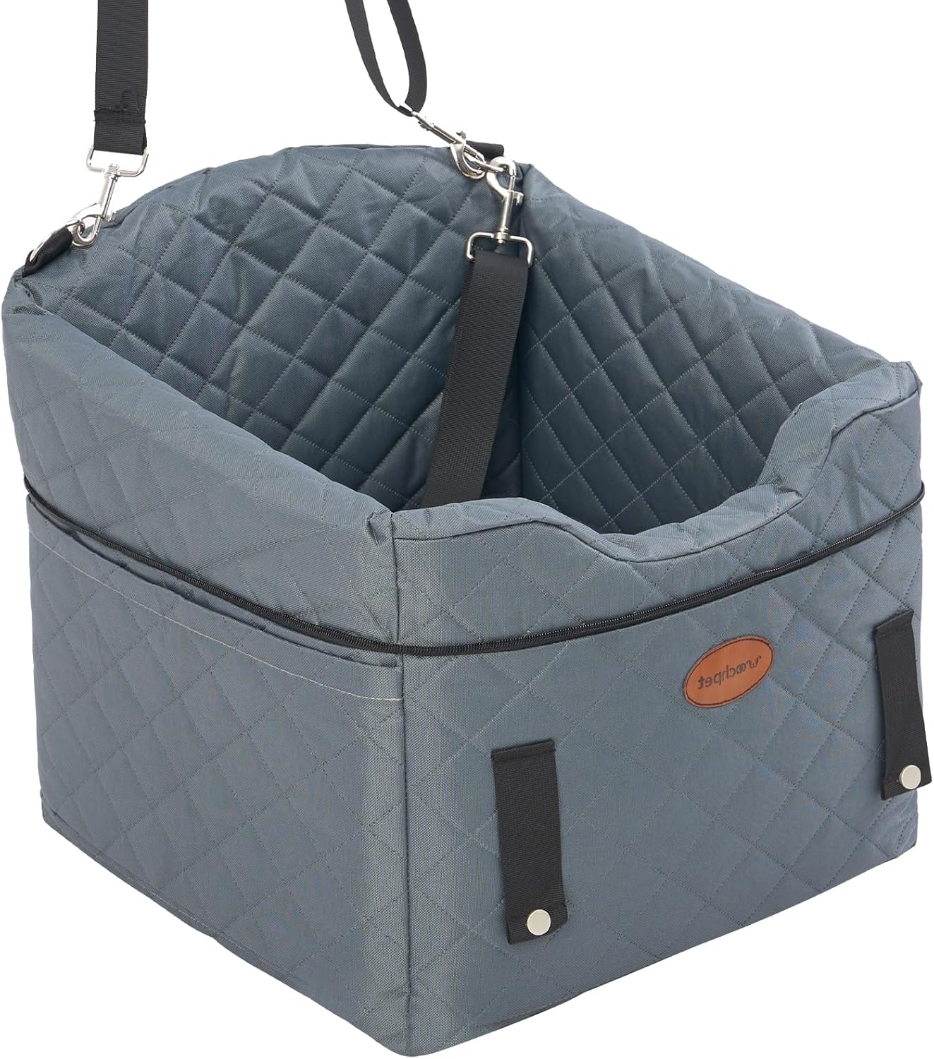 Dog Car Seat with Loops Dog Booster Seat for All Seasons, Anti Slip Bottom Pet Travel Bed with Thick Pets Sofa Cushion and Storage Pockets for Small Pets（Grey）