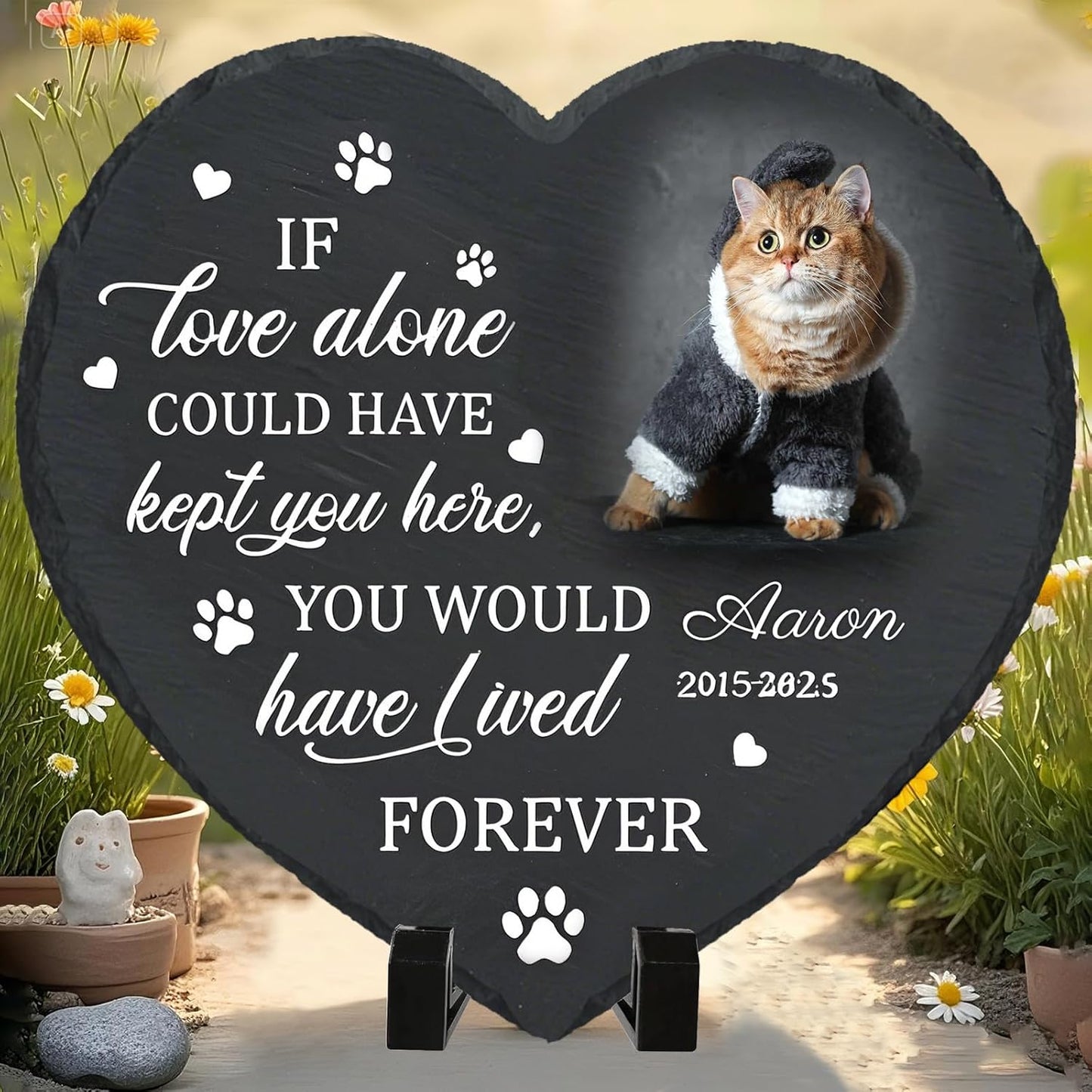 Personalized Pet Memorial Stone - Heart-Shaped Custom Cat Grave Marker with Engraved Name & Photo - Pest Grave Stone for Remembrance Dog/Cat Passing Away Sympathy Gifts (Style D)