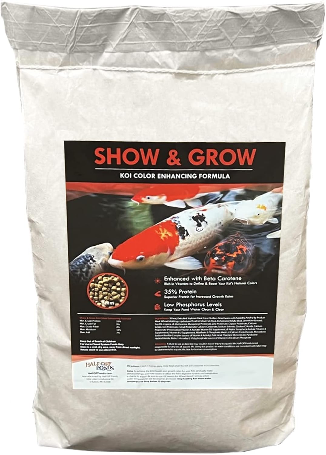 HALF OFF PONDS Show and Grow Koi and Goldfish Color Enhancing and Protein Food 10 lb Bag - KOISG-010