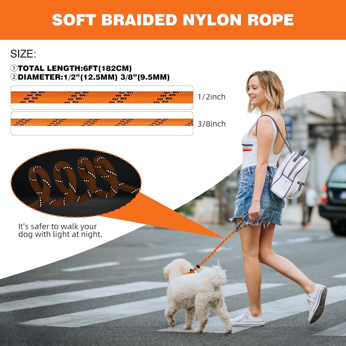 lynxking Slip Lead Dog Leash Reflective, Heavy Duty Comfortable Strong Rope for Large Medium Small Dogs No Pull Pet Training (Orange, Small 3/8in x 6ft-Slip Lead)