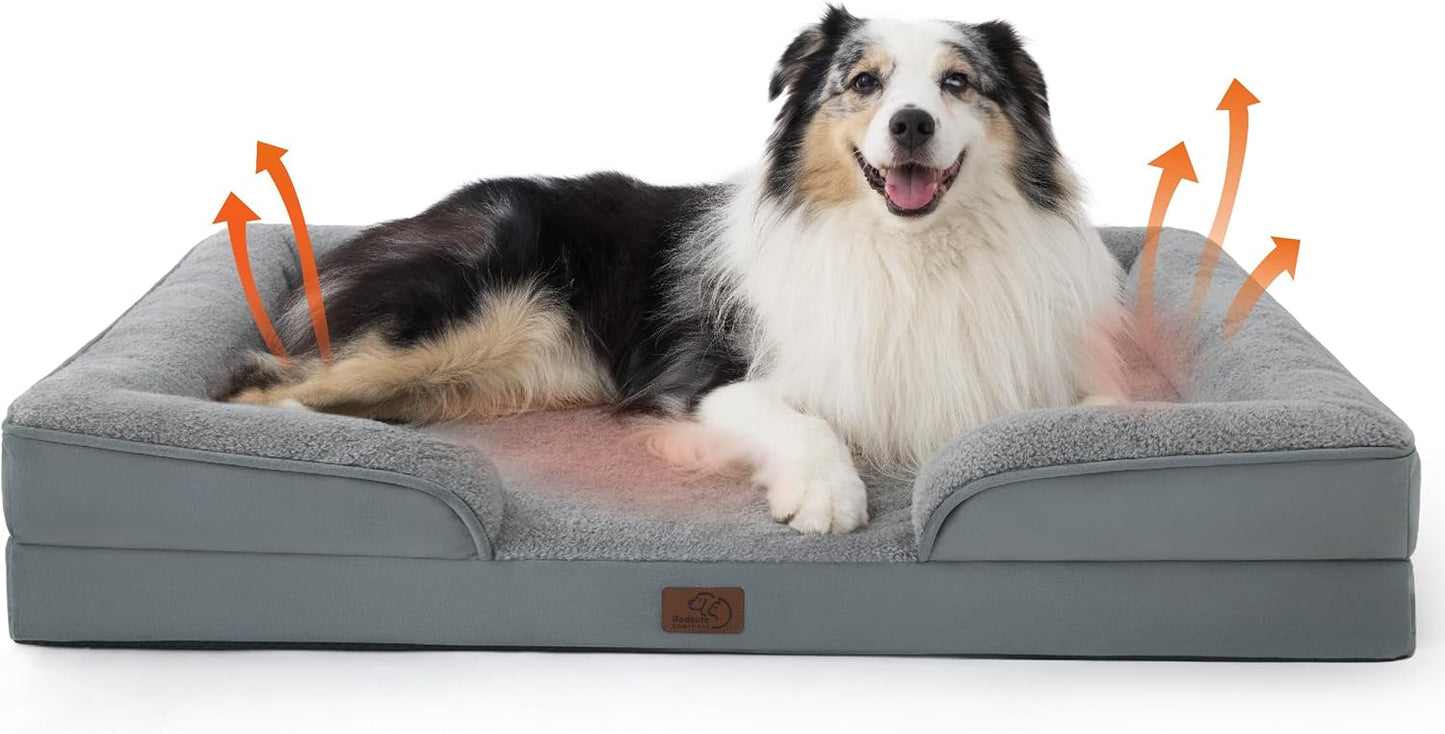Bedsure XL Self Warming Orthopedic Dog Bed for Extra Large Dogs - Washable XLarge Dog Bed Waterproof, Comfort Pet Couch with Removable Cover, Supportive Foam Pets Sofa with Nonskid Bottom, Grey