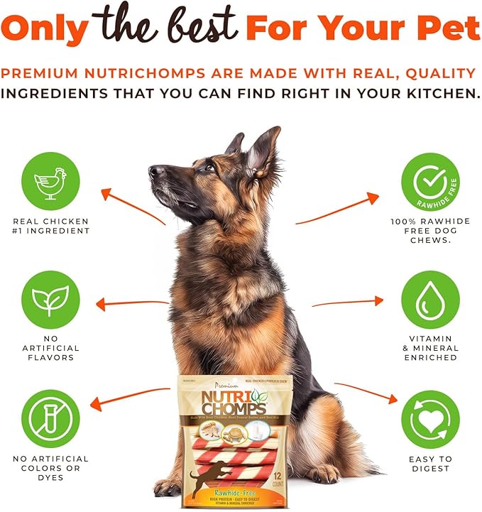 NutriChomps Dog Chews – 6-inch Twists, Easy to Digest, Rawhide-Free Dog Treats, Healthy, 12 Count, Real Chicken, Peanut Butter and Milk flavors