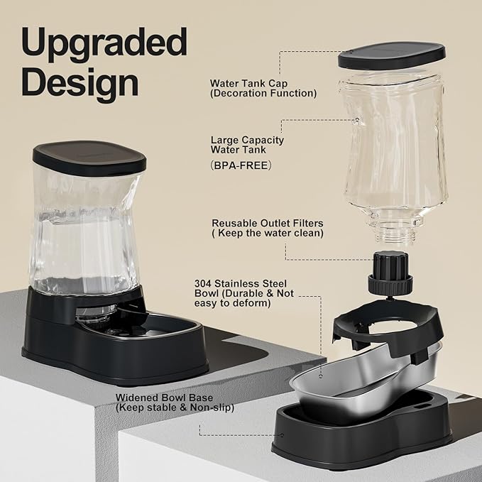 Gardner Pet Automatic Dog Water Dispenser Gravity Stainless Steel Water Waterer Feeder, 100% BPA-Free Large Capacity Water Feeding Bowls for Medium & Large-Sized Dogs Cats Other Pets -(1 Gallon)