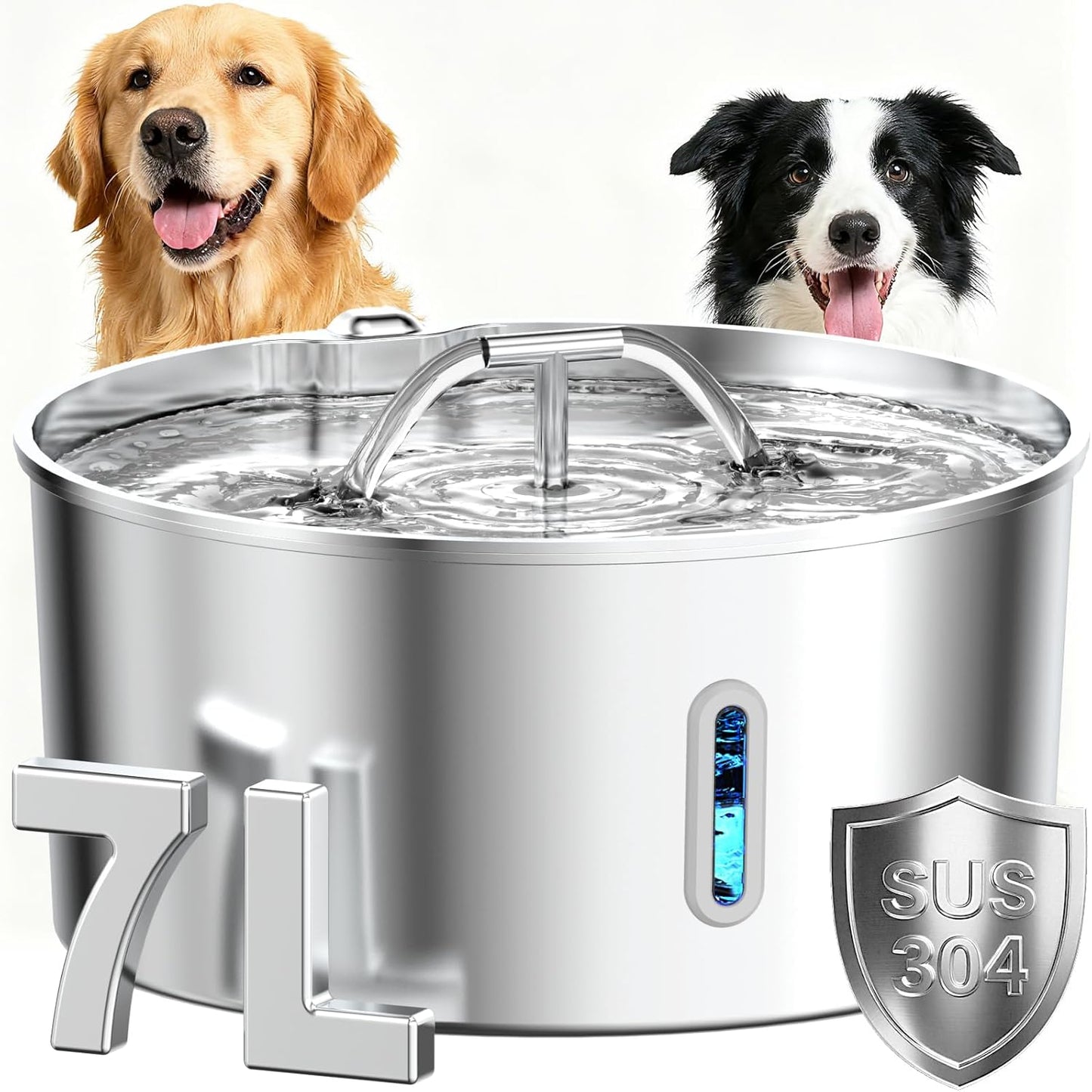 Dog Water Fountain for Large Dogs, 7L/236oz Stainless Steel Dog Water Bowl Dispenser, Automatic Pet Fountain with Ultra Quiet Pump, Large Drinking Area