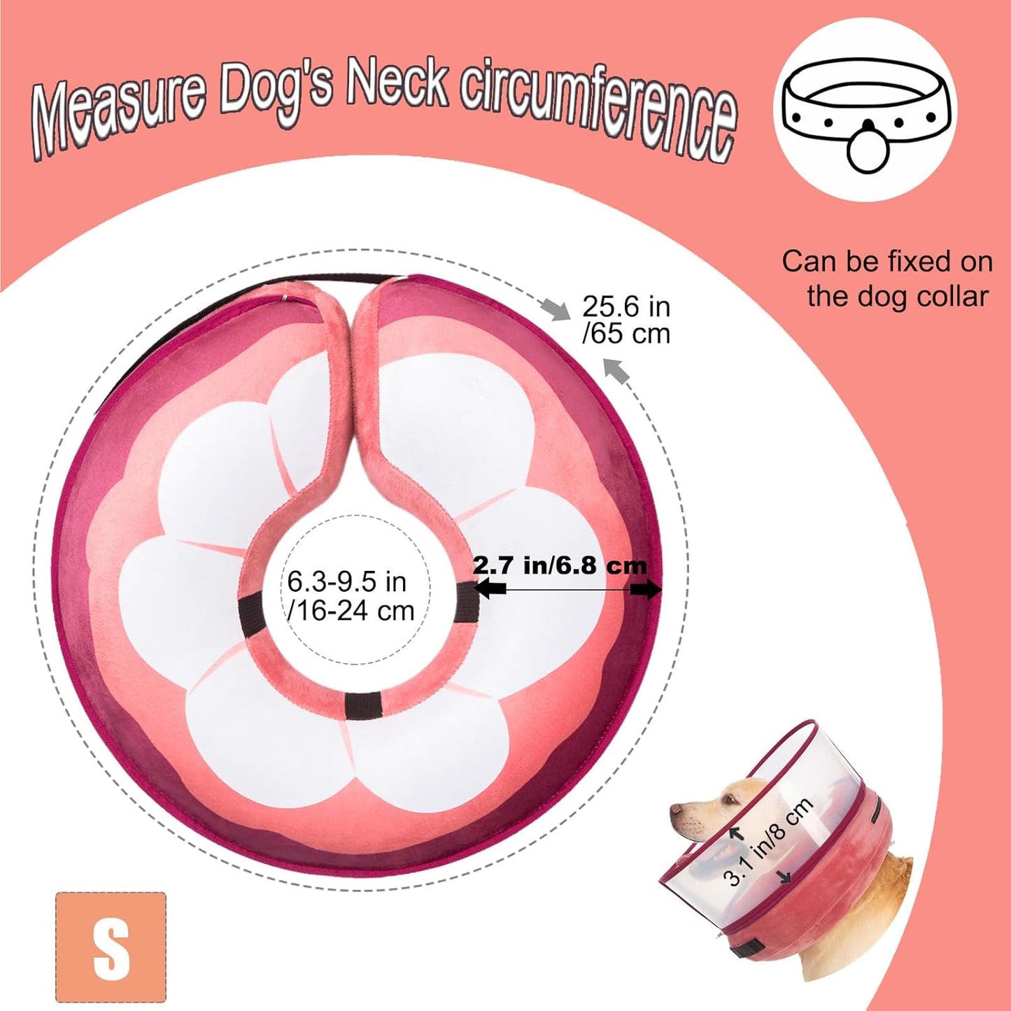 Inflatable Dog Cone Collar for Large Medium Small Dogs, Soft Dog Donut Collar Adjustable Recovery Cone for Pets After Surgery, Extra Enhanced Anti-Licking Guard Shield (Mangosteen, Small)