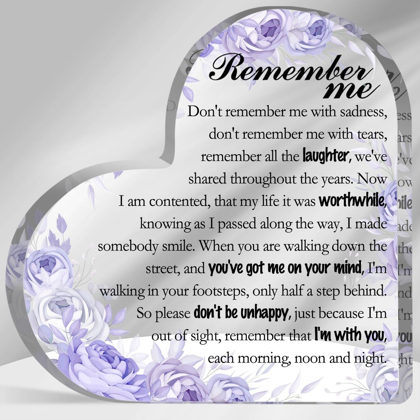 Remember Me Sign Sympathy Gifts for Loss of Loved One Bereavement Decor Sign Memorial Gifts for Loss of Mother Father Condolence Acrylic Plaque with Remembrance Quote